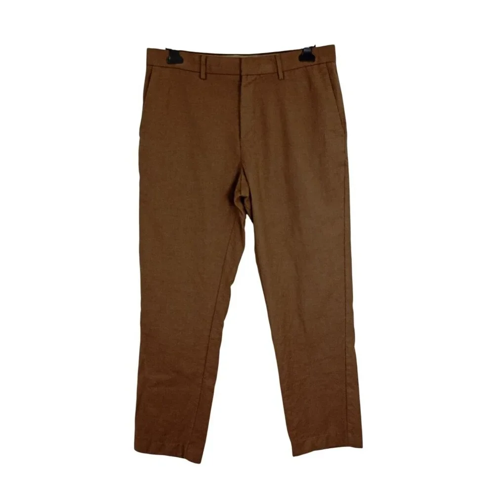 Banana Republic Dress Pants 100% Wool Mens Tapered Fit Brown Size 33x32